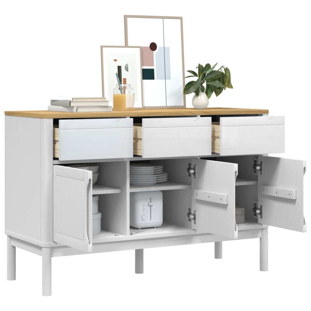 Dulap FLORO, alb, 114x43x74 cm, lemn masiv de pin — imaginea 4