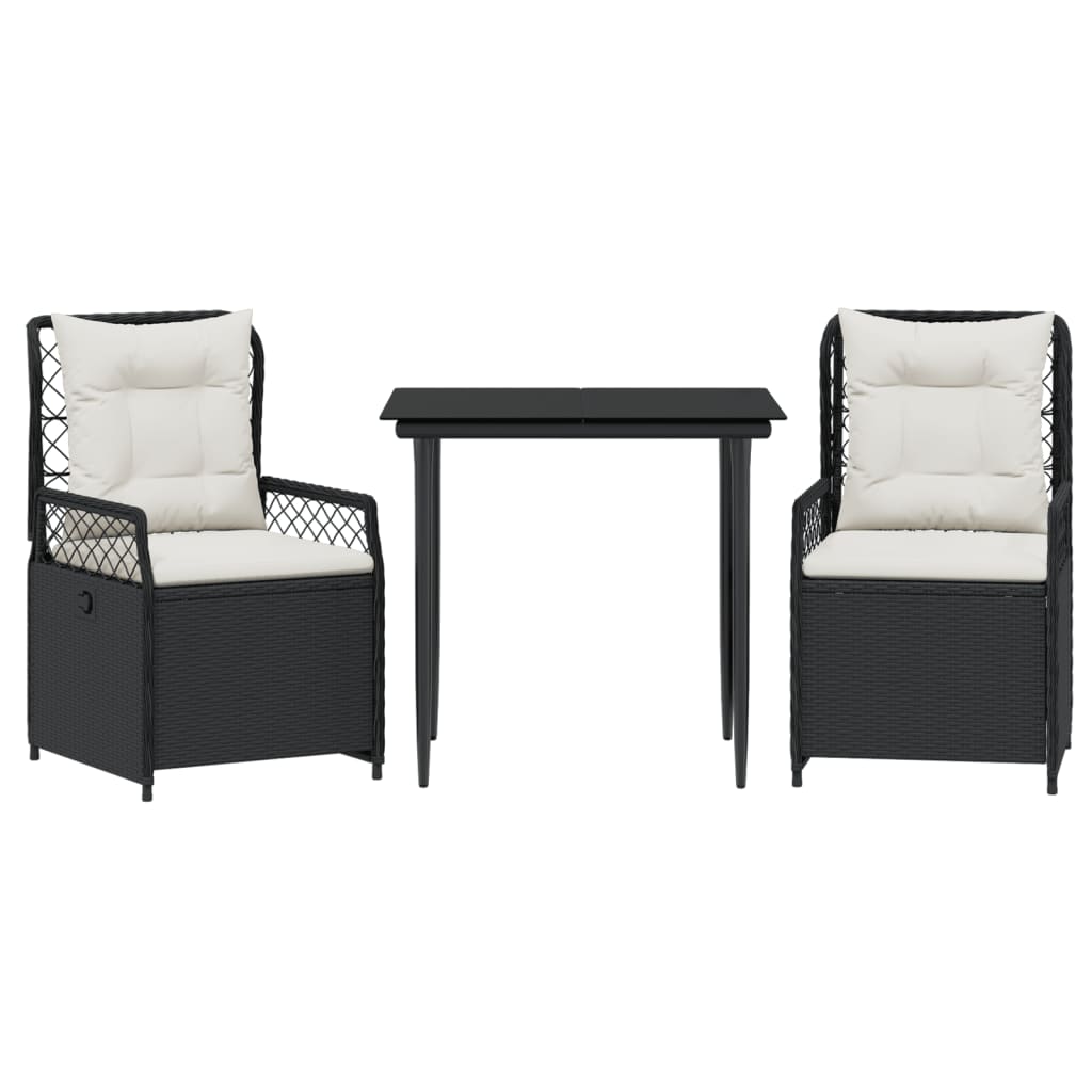 Set mobilier de gradina cu perne, 3 piese, negru, poliratan