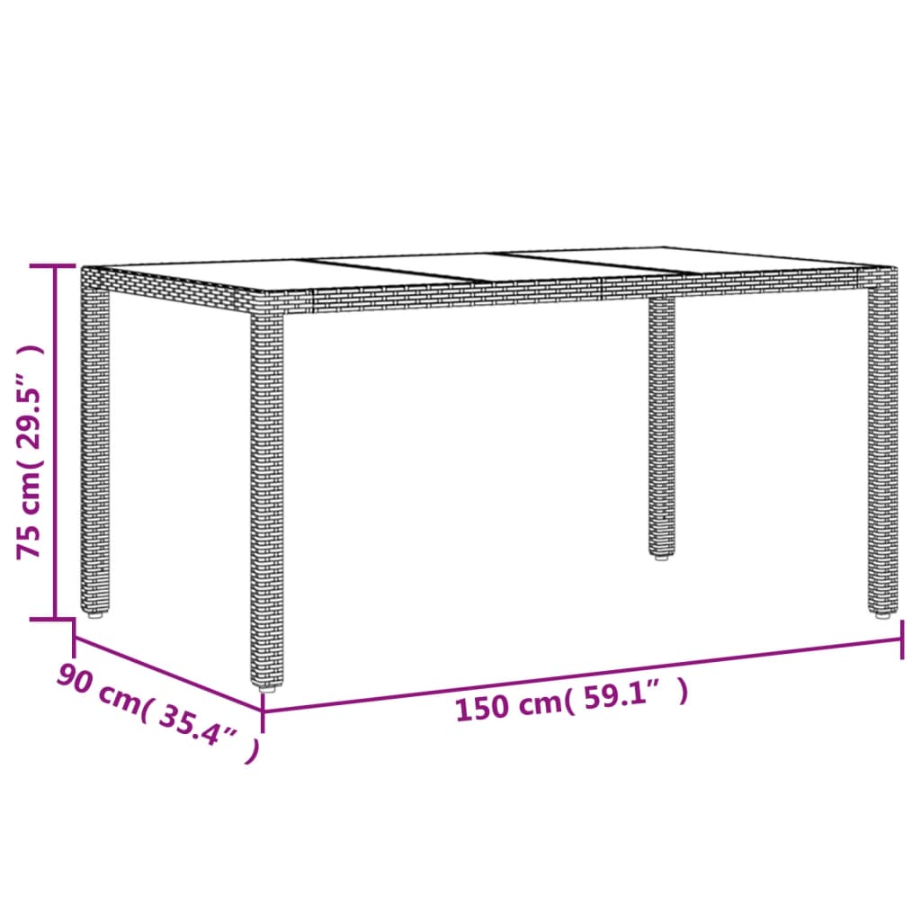 Set mobilier de gradina cu perne 7 piese negru poliratan&sticla — imaginea 9