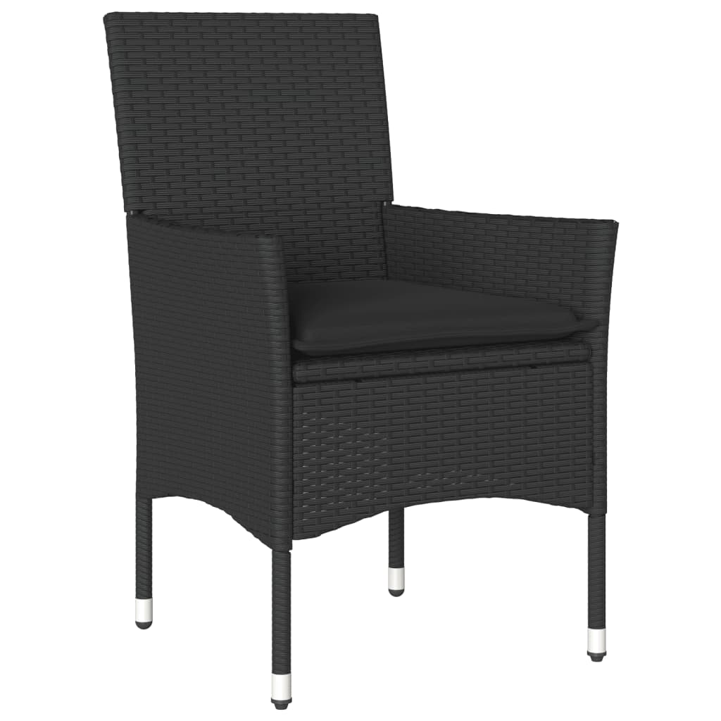 Set mobilier gradina perne 3 piese negru poliratan/lemn acacia — imaginea 3