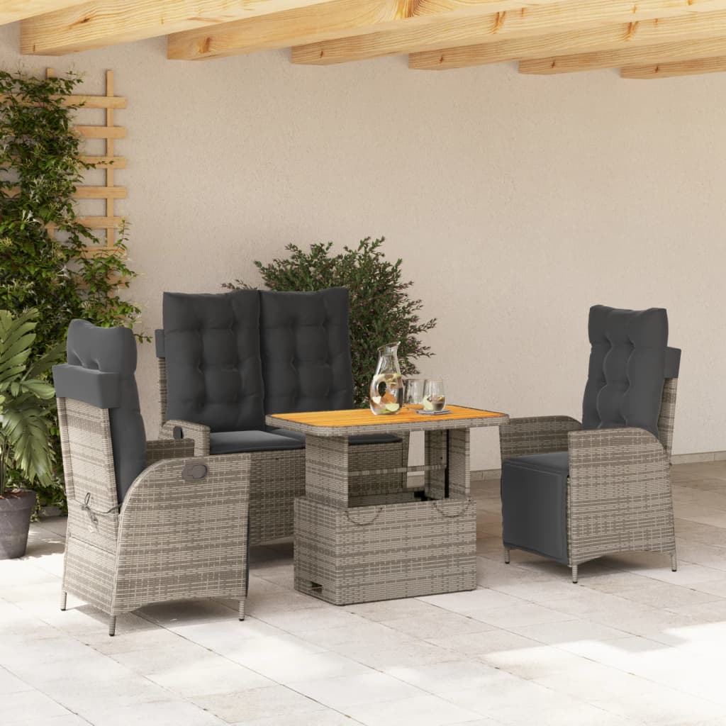 Set mobilier de gradina cu perne, 4 piese, gri, poliratan — imaginea 2