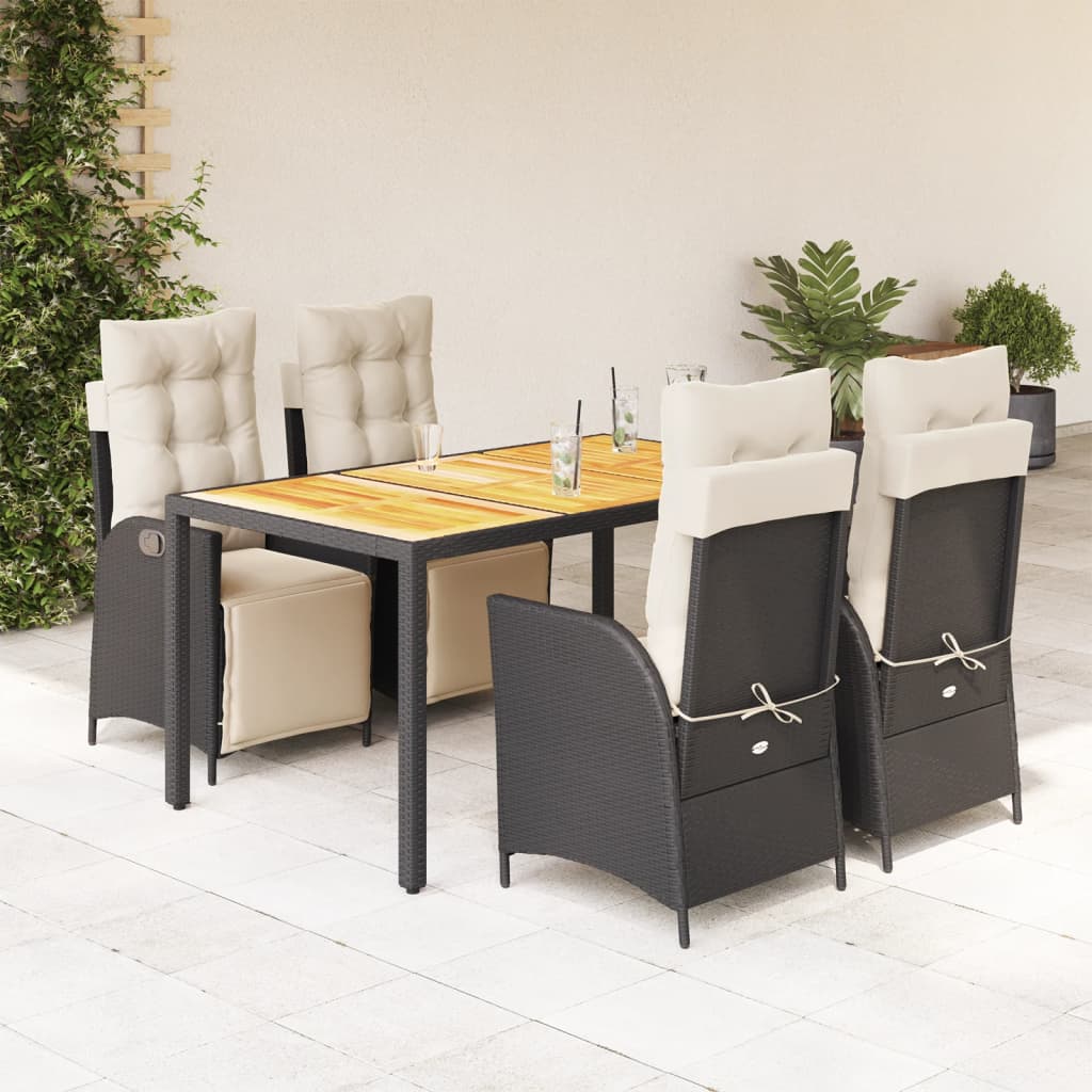 Set mobilier de gradina cu perne, 5 piese, negru, poliratan — imaginea 2