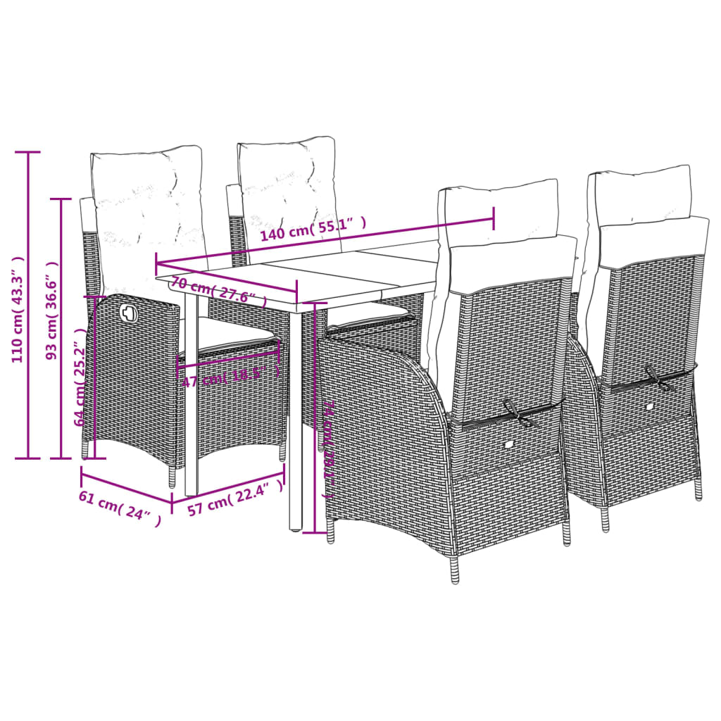 Set mobilier de gradina cu perne, 5 piese, gri, poliratan — imaginea 9