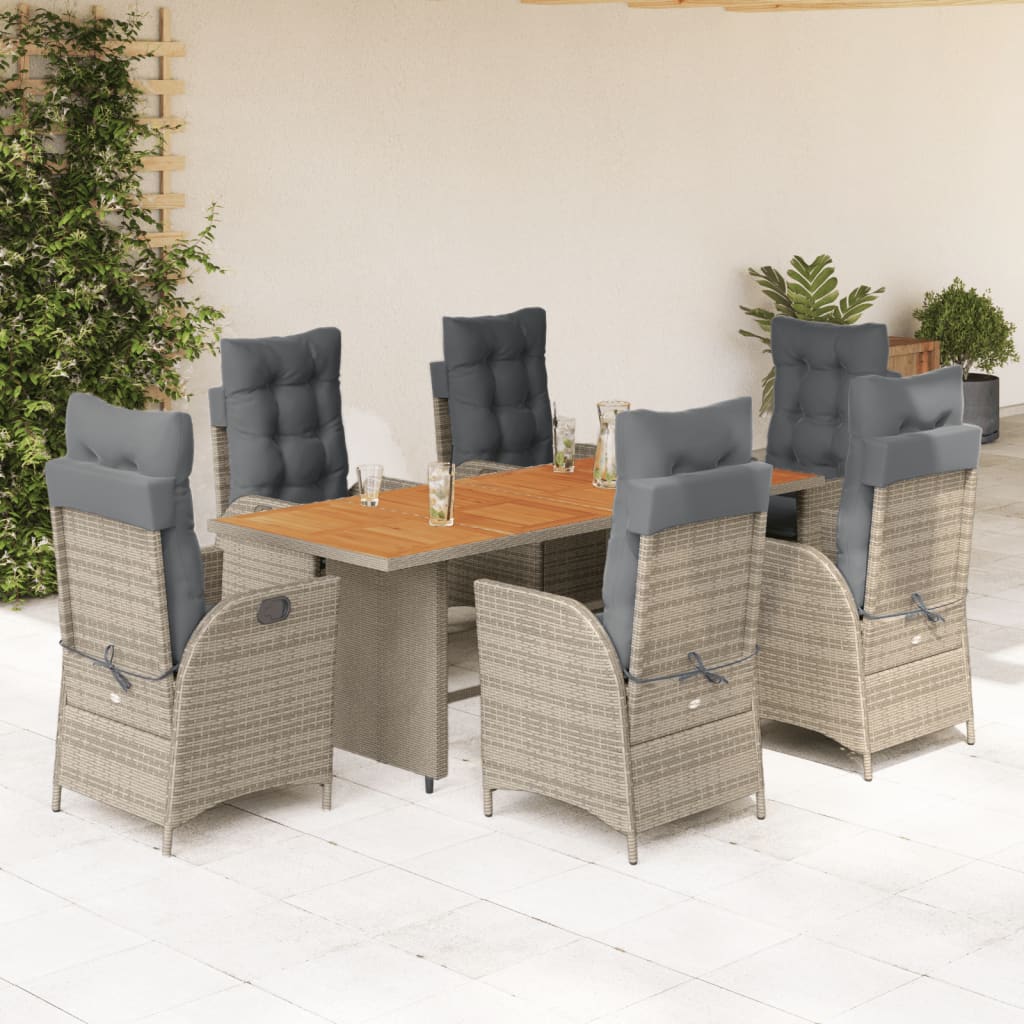 Set mobilier de gradina cu perne, 7 piese, gri, poliratan — imaginea 2