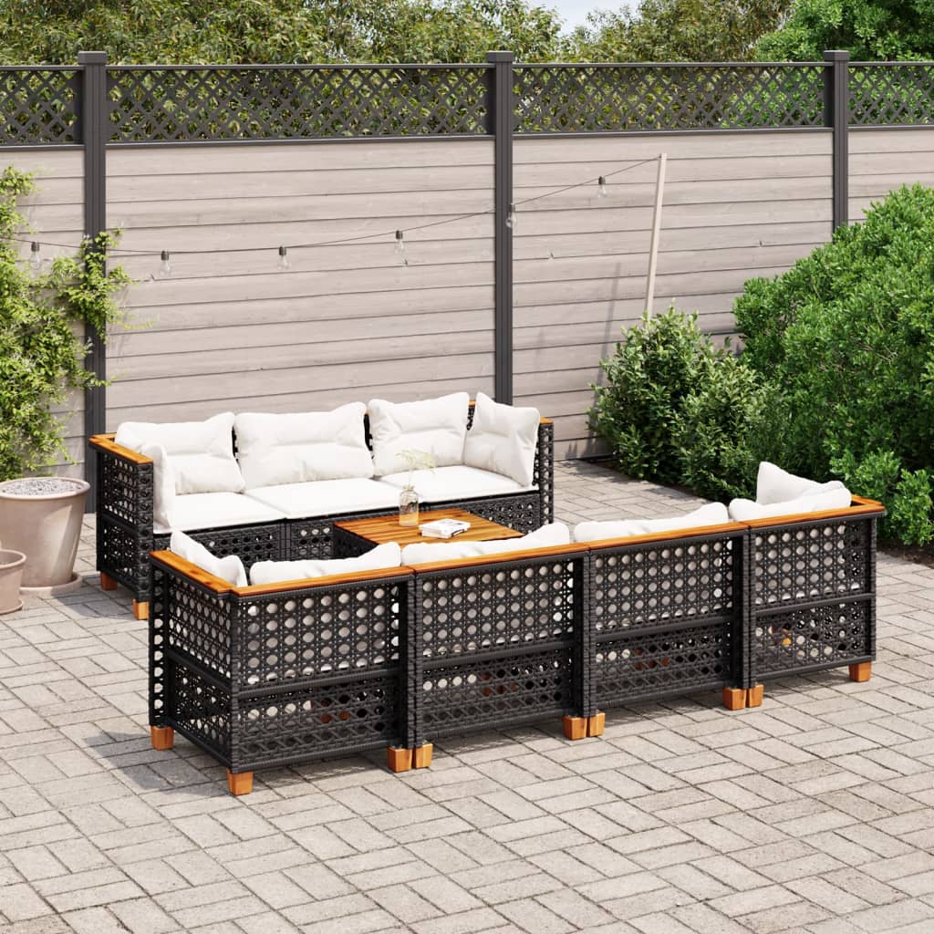 Set mobilier de gradina cu perne, 8 piese, negru, poliratan — imaginea 2