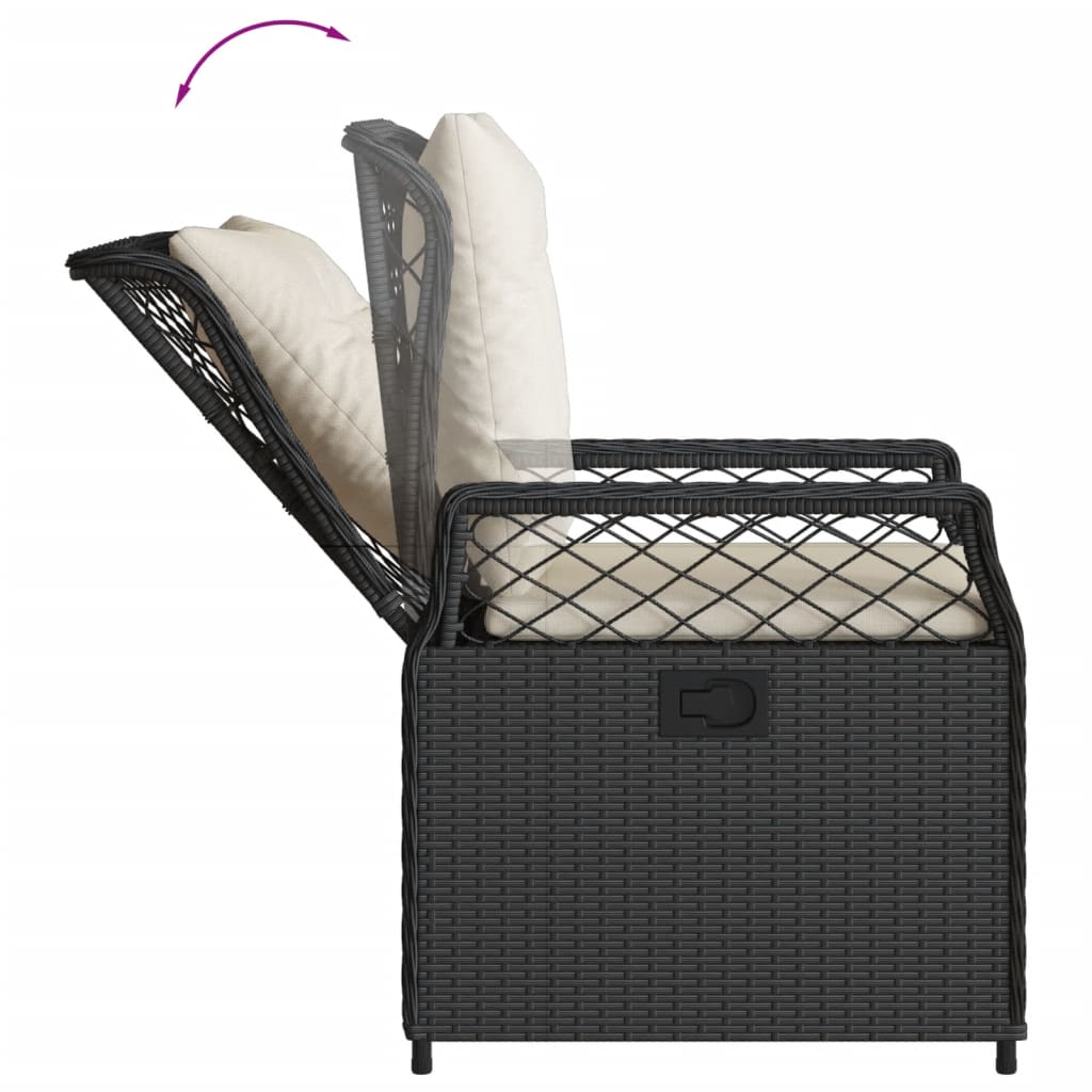 Set mobilier de gradina cu perne, 3 piese, negru, poliratan — imaginea 5