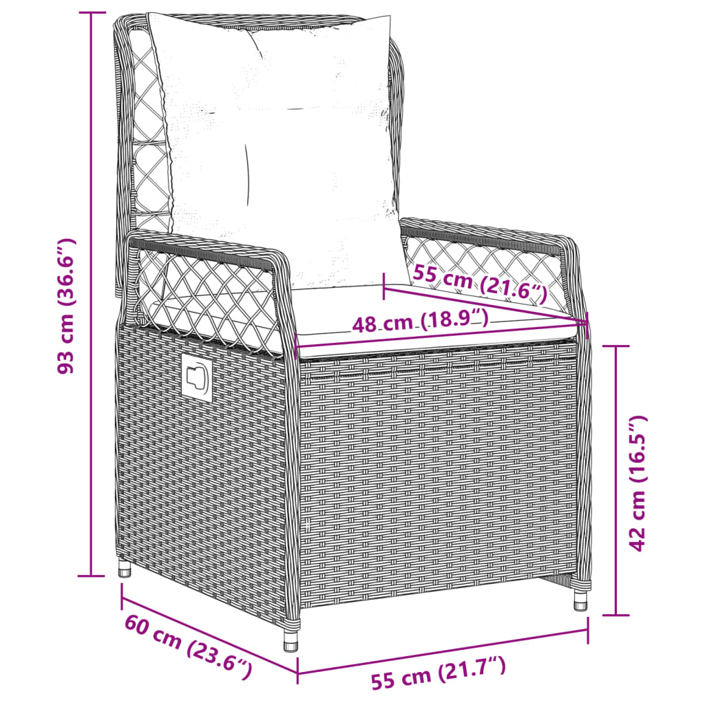 Set mobilier de gradina cu perne, 3 piese, negru, poliratan — imaginea 11