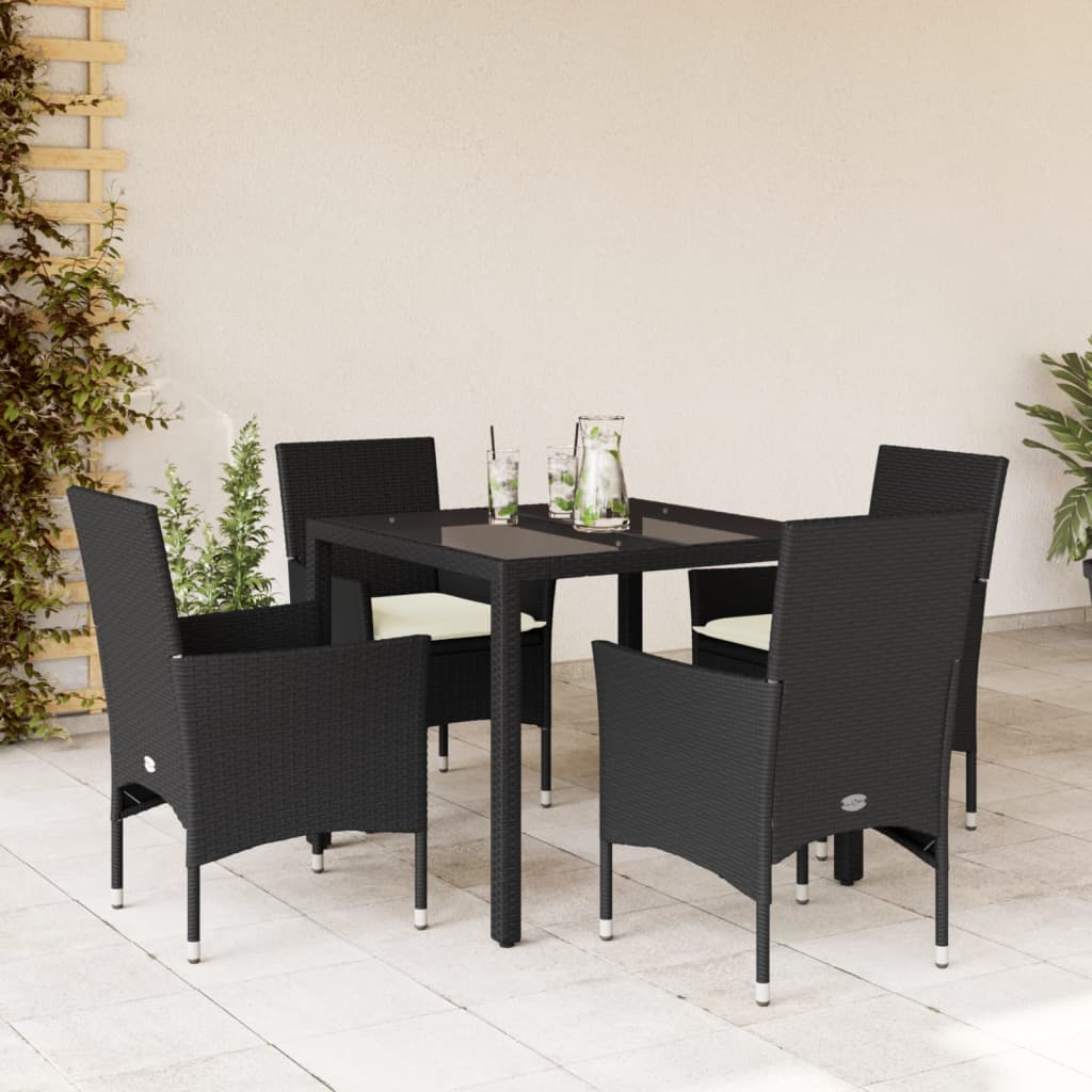 Set mobilier de gradina cu perne 5 piese negru poliratan&sticla — imaginea 2