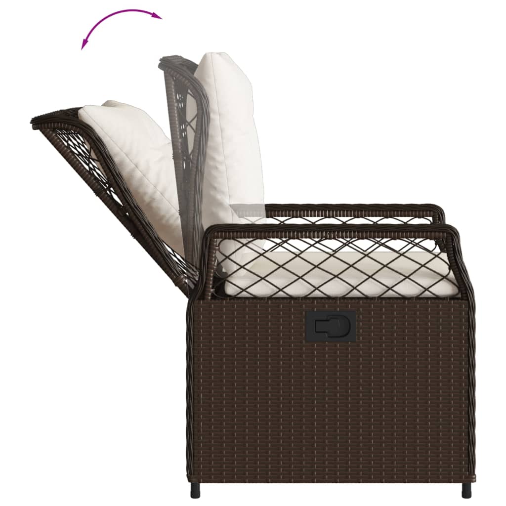 Set mobilier de gradina cu perne, 3 piese, maro, poliratan — imaginea 5