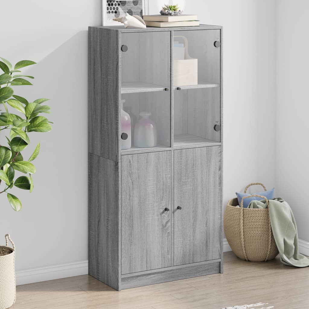 Dulap inalt cu usi, gri sonoma, 68x37x142 cm, lemn compozit — imaginea 2