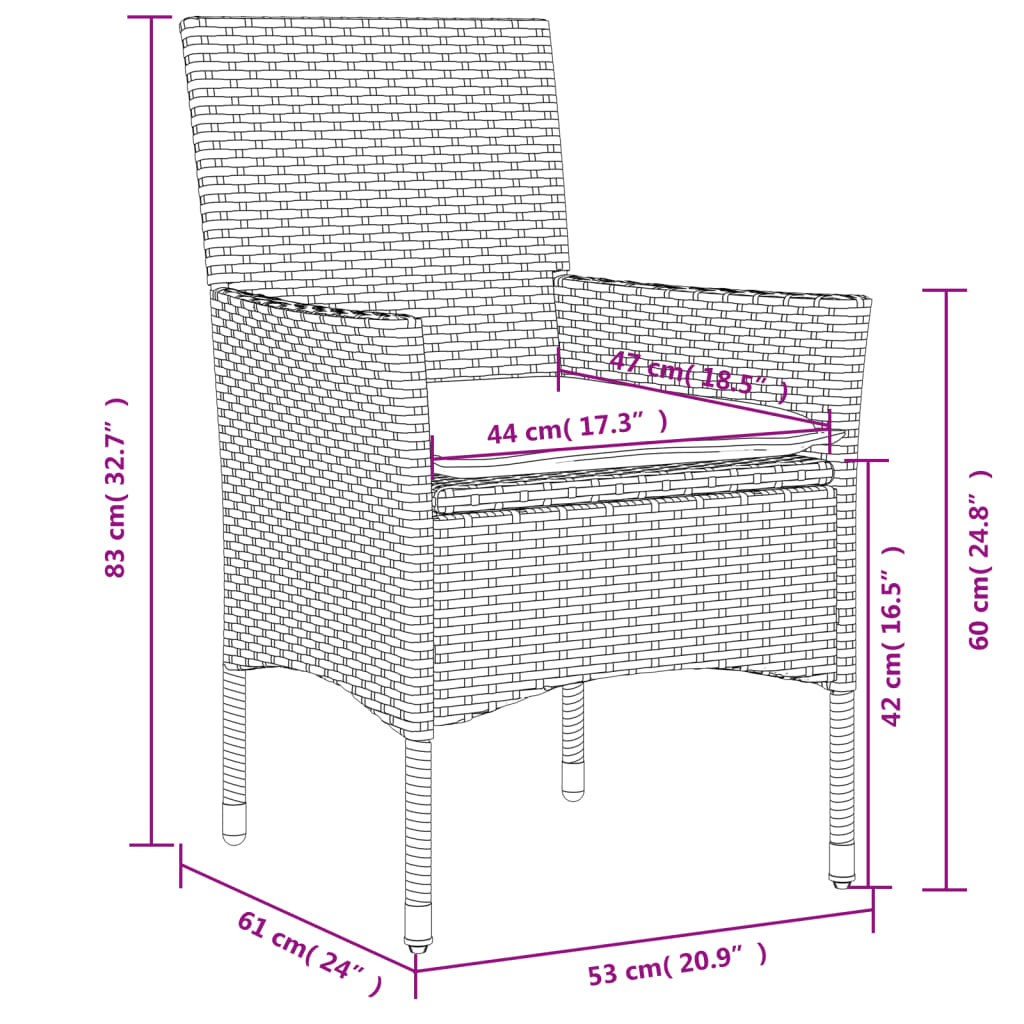 Set mobilier de gradina cu perne 7 piese gri poliratan & sticla — imaginea 8