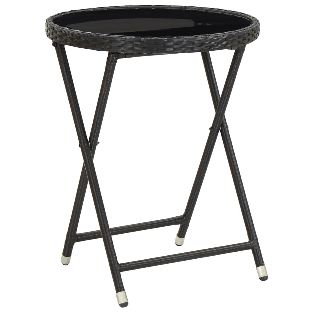 Set bistro cu perne, 3 piese, negru, poliratan si sticla — imaginea 4