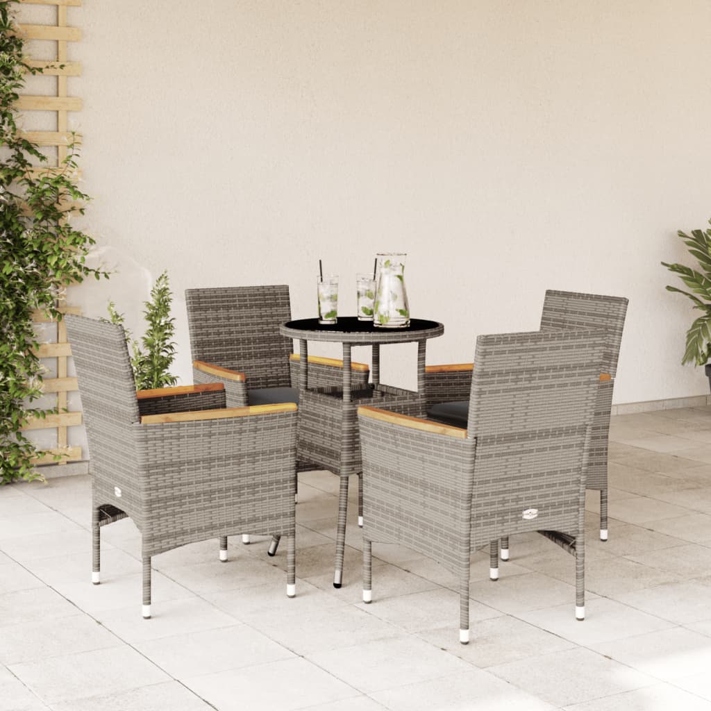 Set mobilier de gradina cu perne 5 piese gri poliratan & sticla — imaginea 2