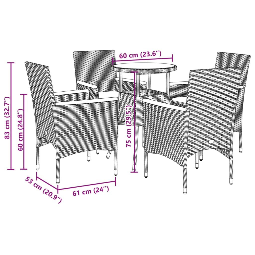 Set mobilier de gradina cu perne 5 piese gri poliratan & sticla — imaginea 7
