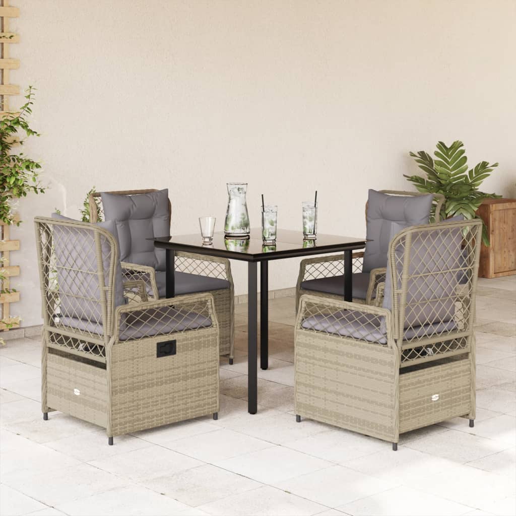 Set mobilier de gradina cu perne, 5 piese, bej, poliratan — imaginea 2