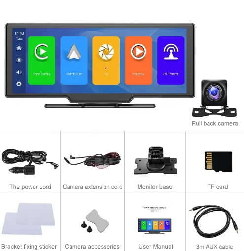 Ecran carpay portabil 3in1 9,3 android radio camera fata spate bt - imagine 3