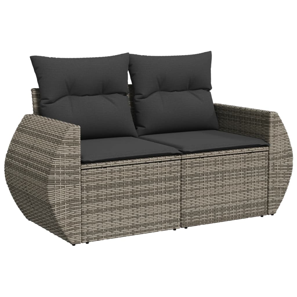 Set canapele de gradina, 7 piese, cu perne, gri, poliratan — imaginea 5