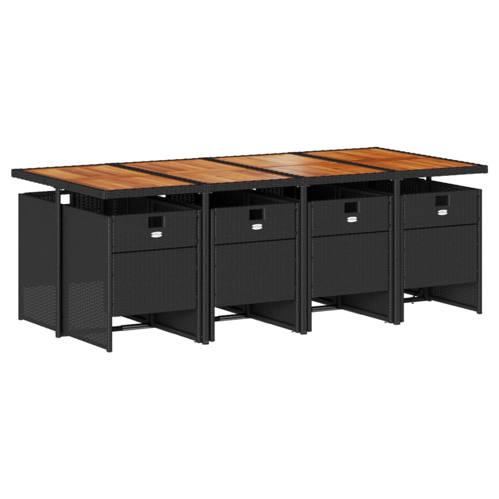 Set mobilier de gradina cu perne, 9 piese, negru, poliratan — imaginea 3