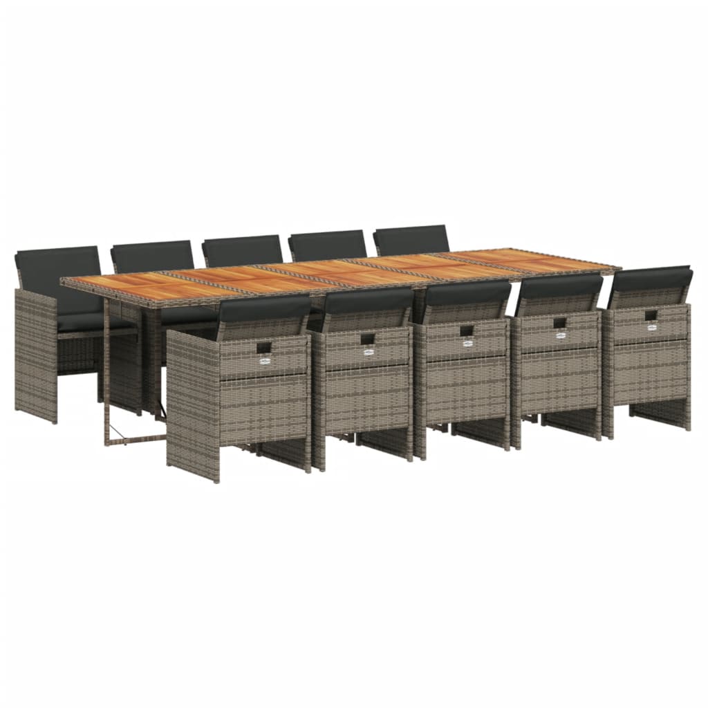 Set mobilier de gradina cu perne, 11 piese, gri, poliratan
