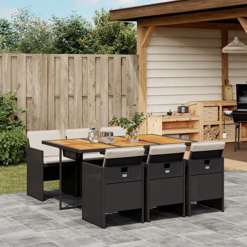 Set mobilier de gradina cu perne, 7 piese, negru, poliratan — imaginea 2