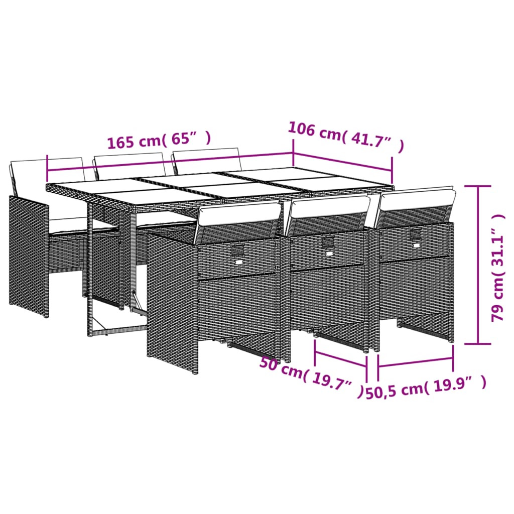 Set mobilier de gradina cu perne, 7 piese, negru, poliratan — imaginea 9