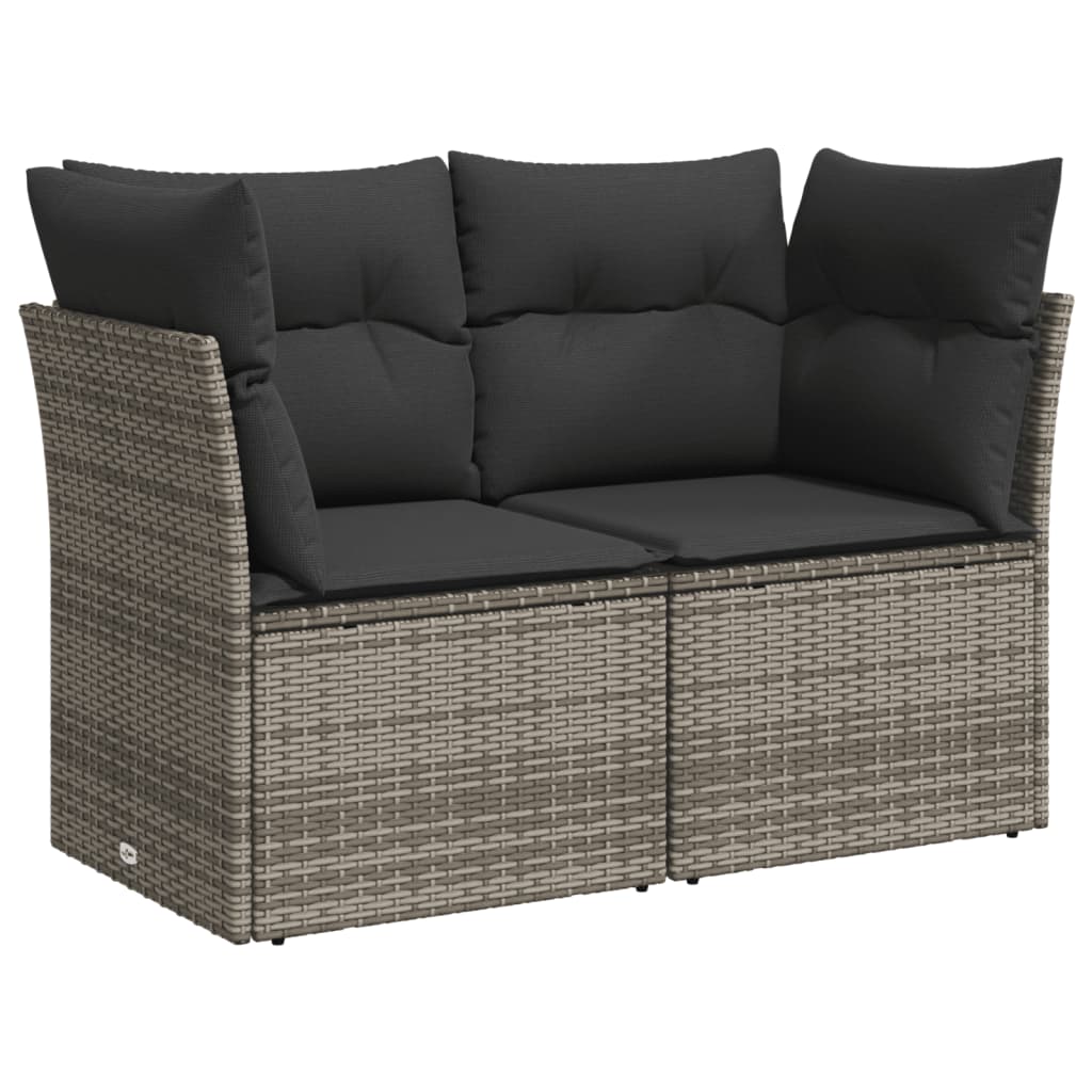 Set canapele de gradina, 7 piese, cu perne, gri, poliratan — imaginea 4