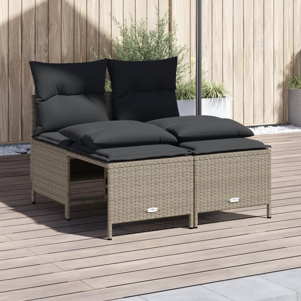 Set canapea de gradina cu perne, 4 piese, gri deschis poliratan — imaginea 2