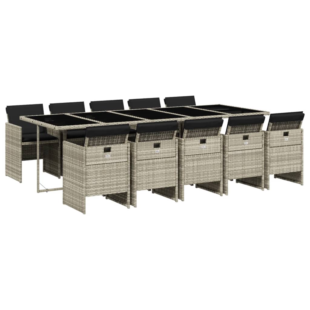 Set mobilier de gradina cu perne 11 piese gri deschis poliratan