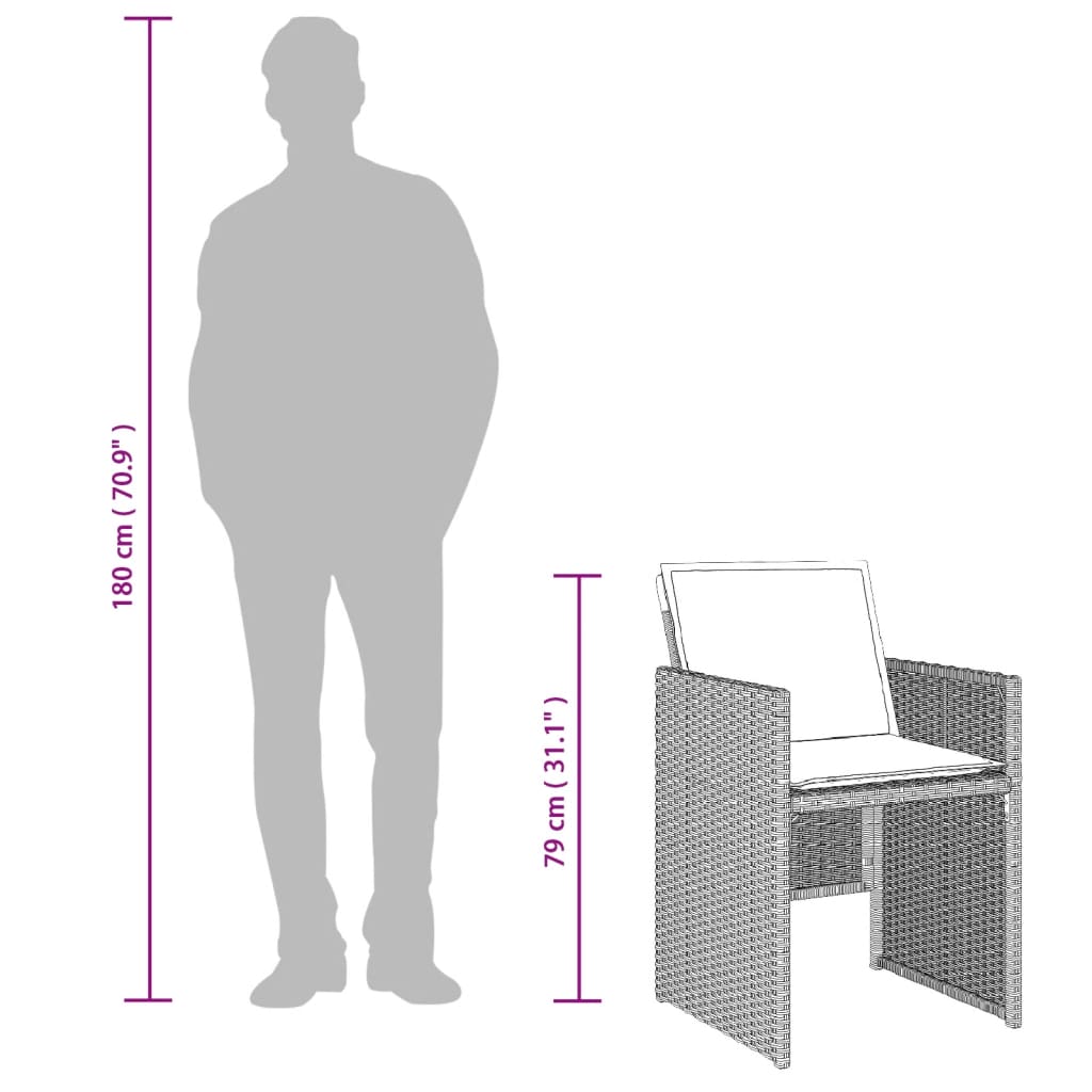 Set mobilier de gradina cu perne 11 piese gri deschis poliratan — imaginea 11