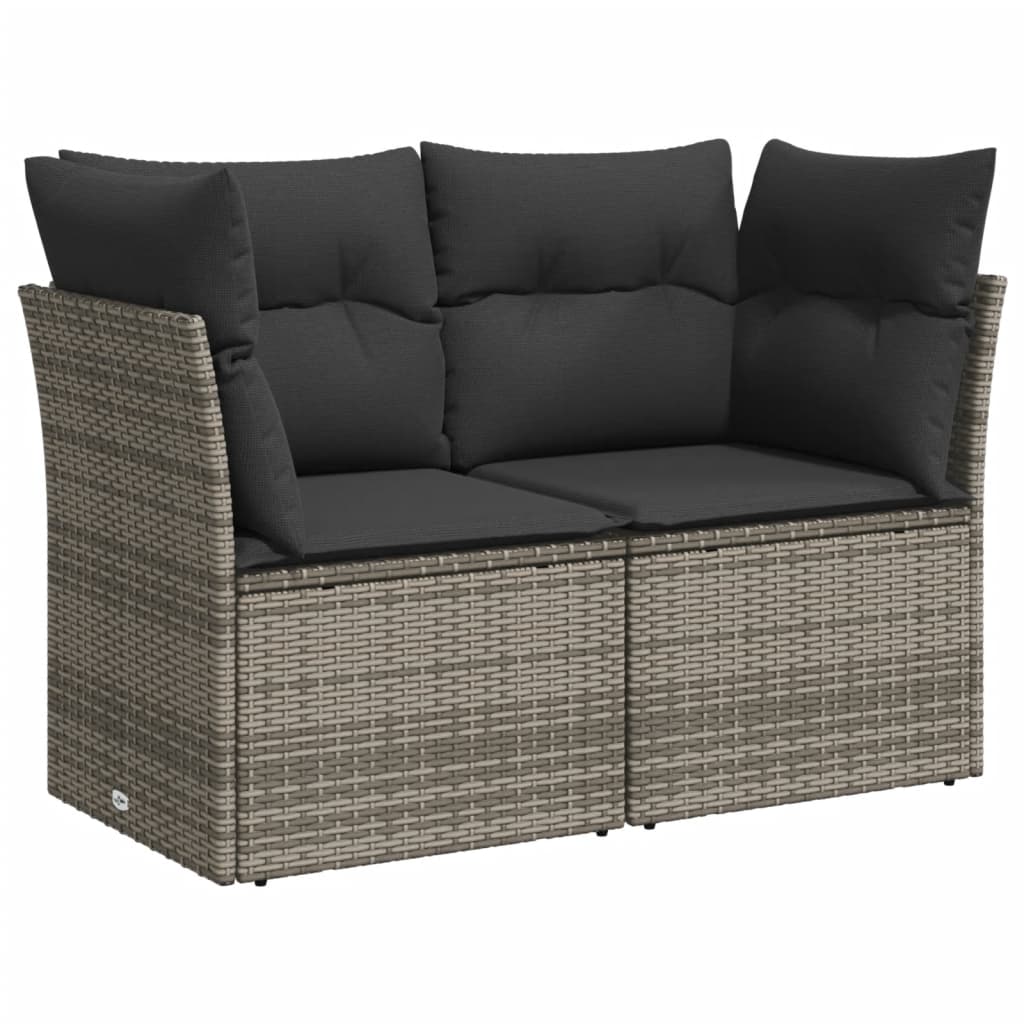 Set mobilier de gradina cu perne, 10 piese, gri, poliratan — imaginea 3
