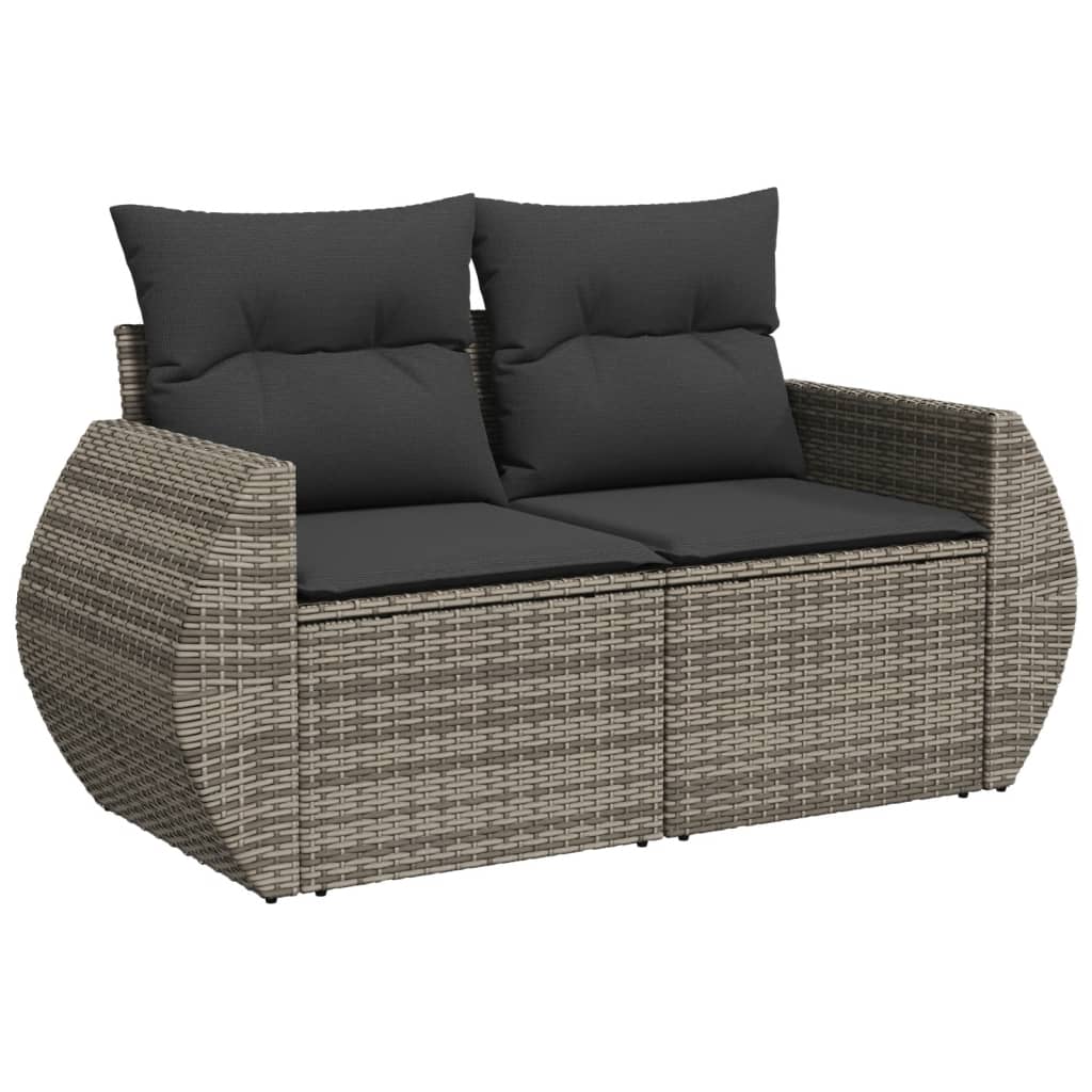 Set canapea de gradina cu perne, 5 piese, gri, poliratan — imaginea 5