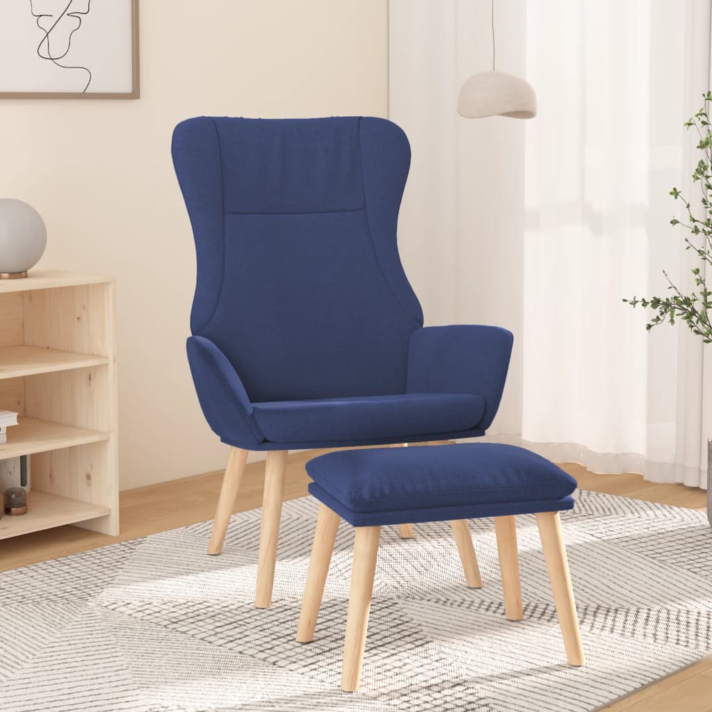 Fotoliu de relaxare cu taburet, albastru, textil — imaginea 2
