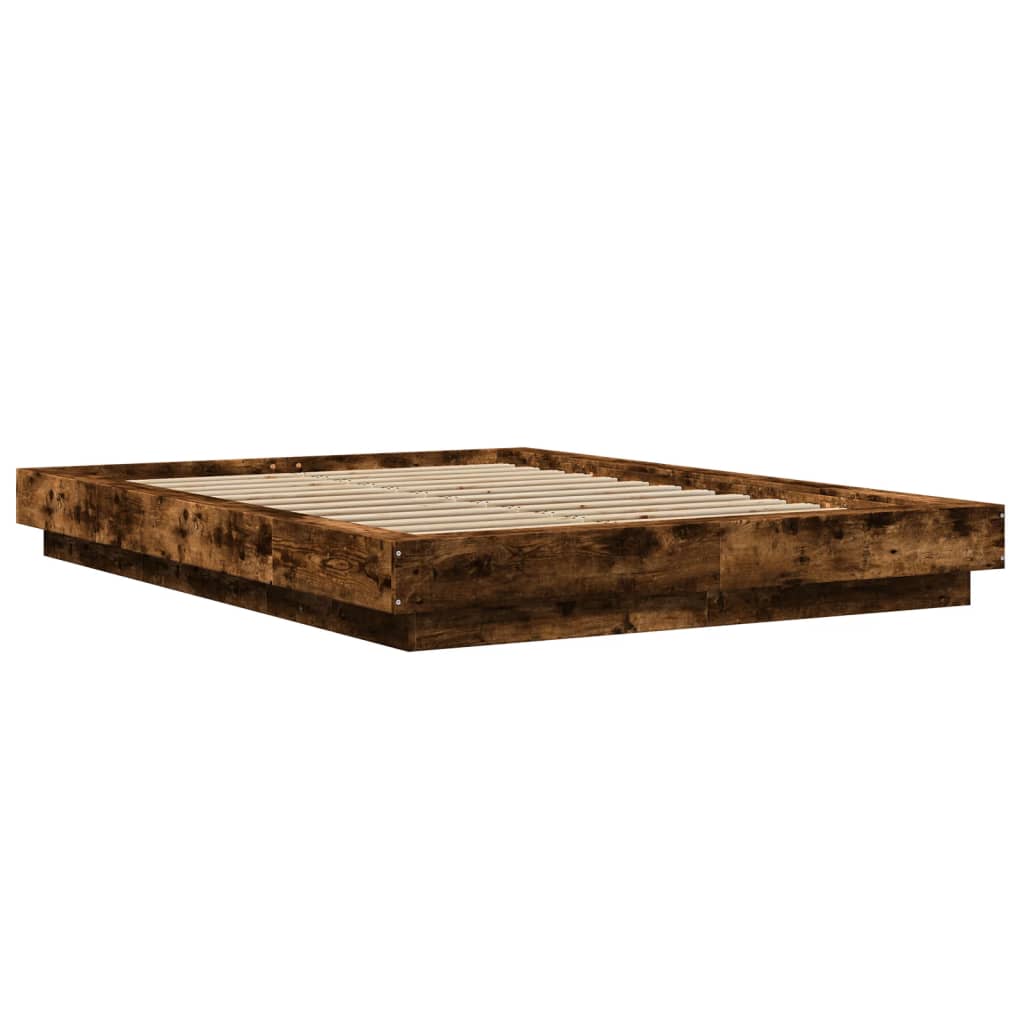 Cadru pat cu lumini LED stejar fumuriu 120x190cm lemn prelucrat