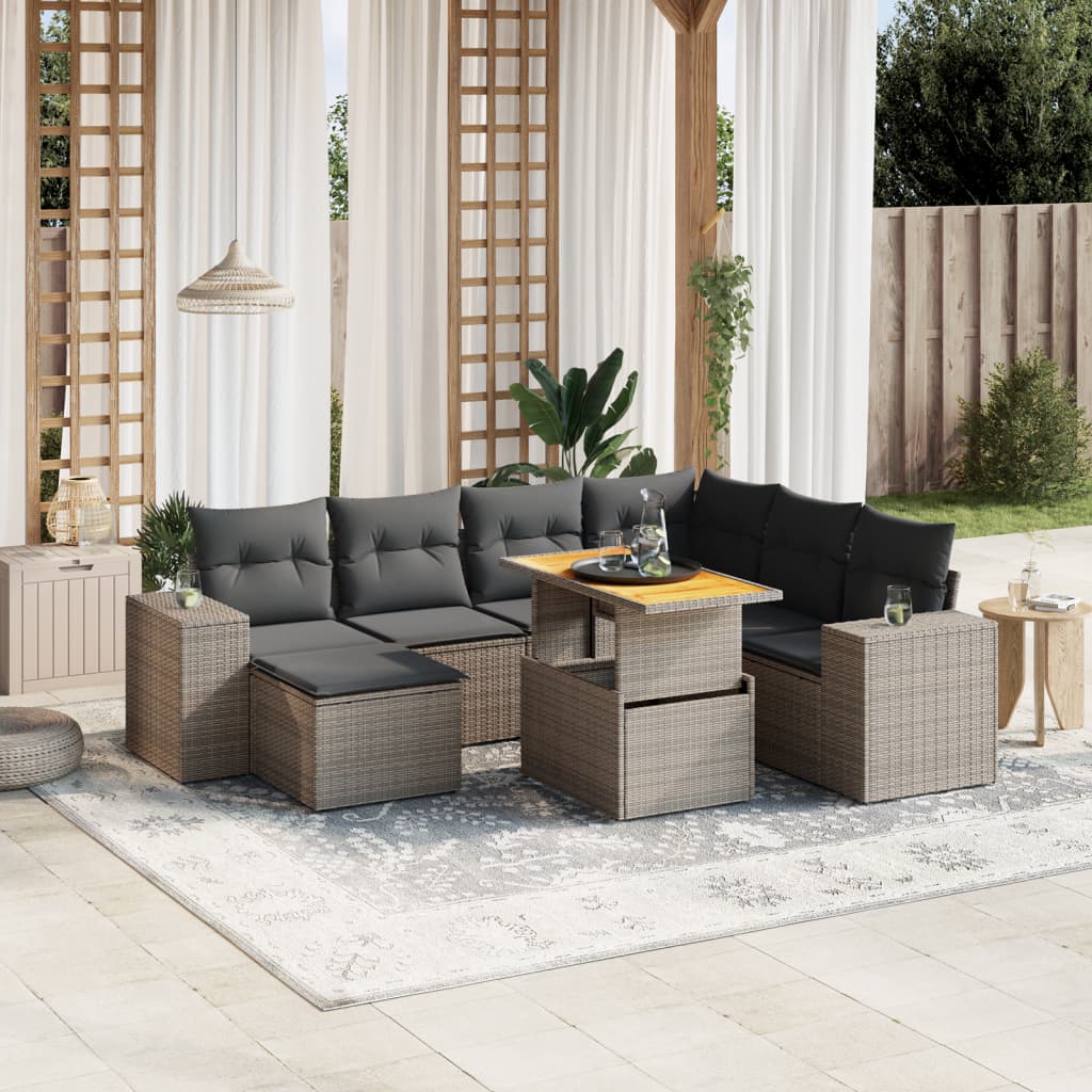 Set canapele de gradina cu perne, 8 piese, gri, poliratan — imaginea 2