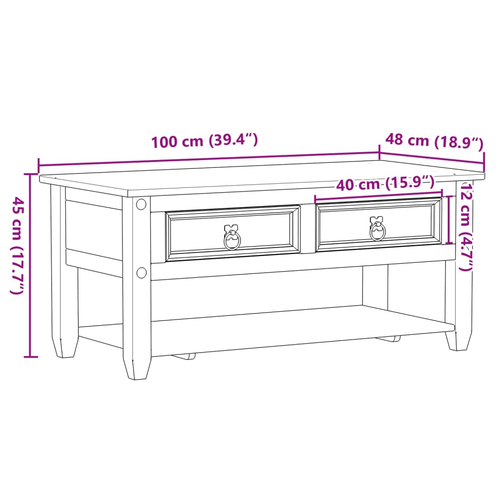 Masuta de cafea cu sertare Corona, 100x48x45 cm, lemn masiv pin — imaginea 9