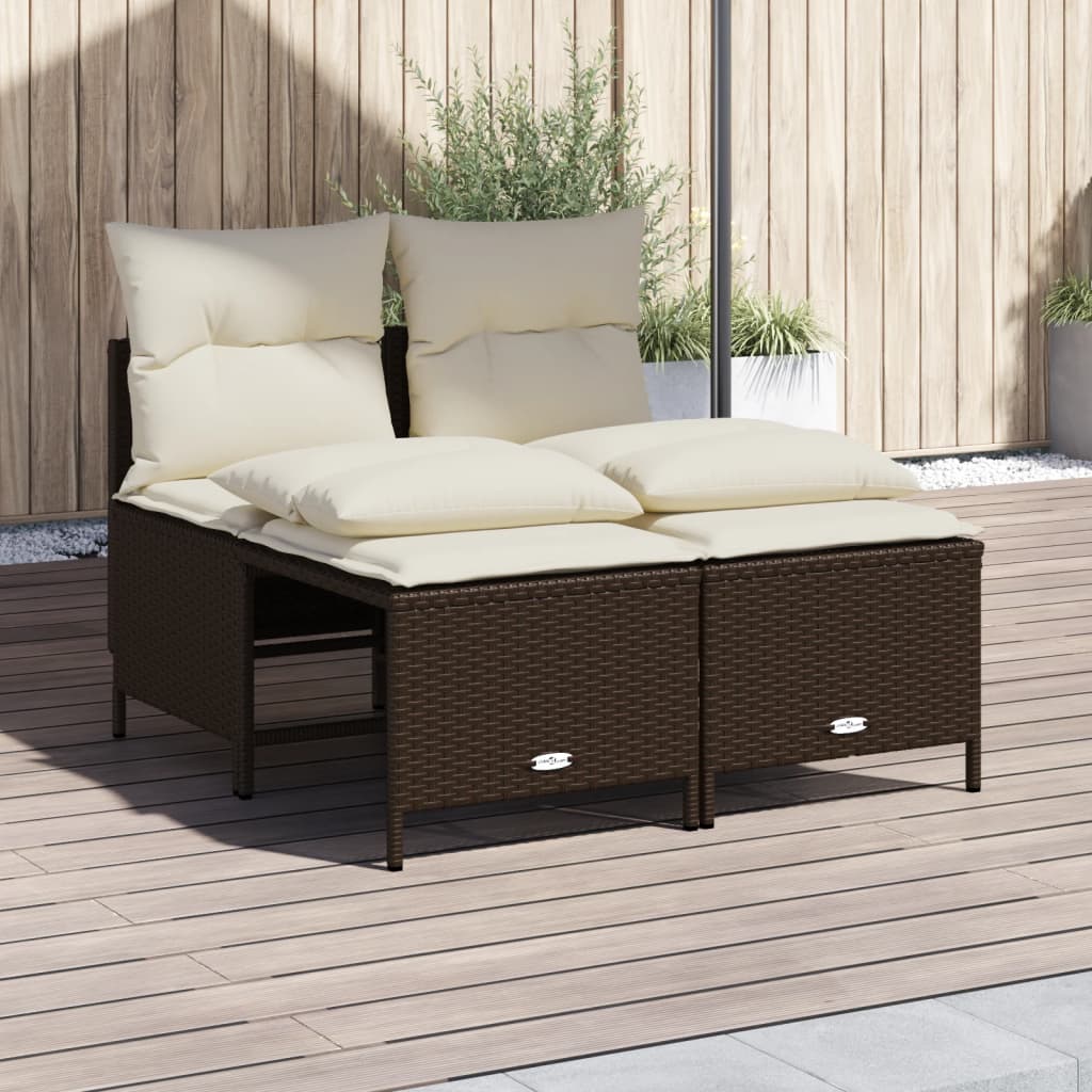 Set canapele de gradina, 4 piese, cu perne, maro poliratan maro — imaginea 2