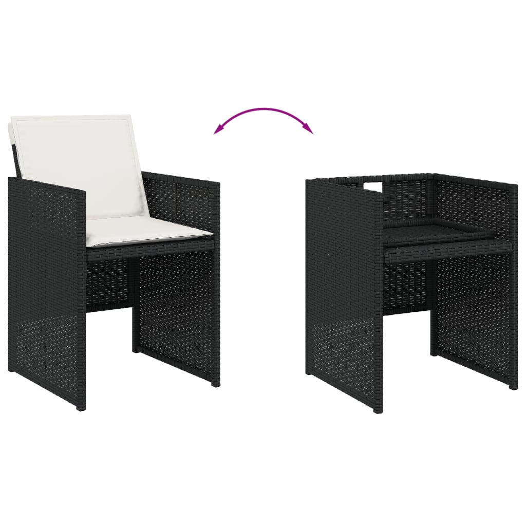 Set mobilier de gradina cu perne, 7 piese, negru, poliratan — imaginea 6