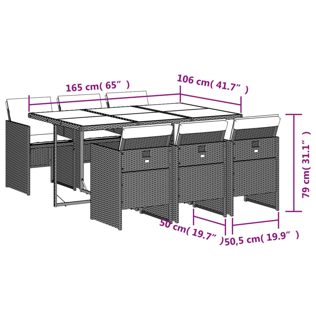 Set mobilier de gradina cu perne, 7 piese, negru, poliratan — imaginea 9