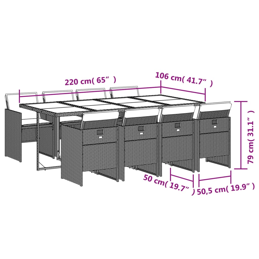 Set mobilier gradina cu perne, 9 piese, gri deschis, poliratan — imaginea 9