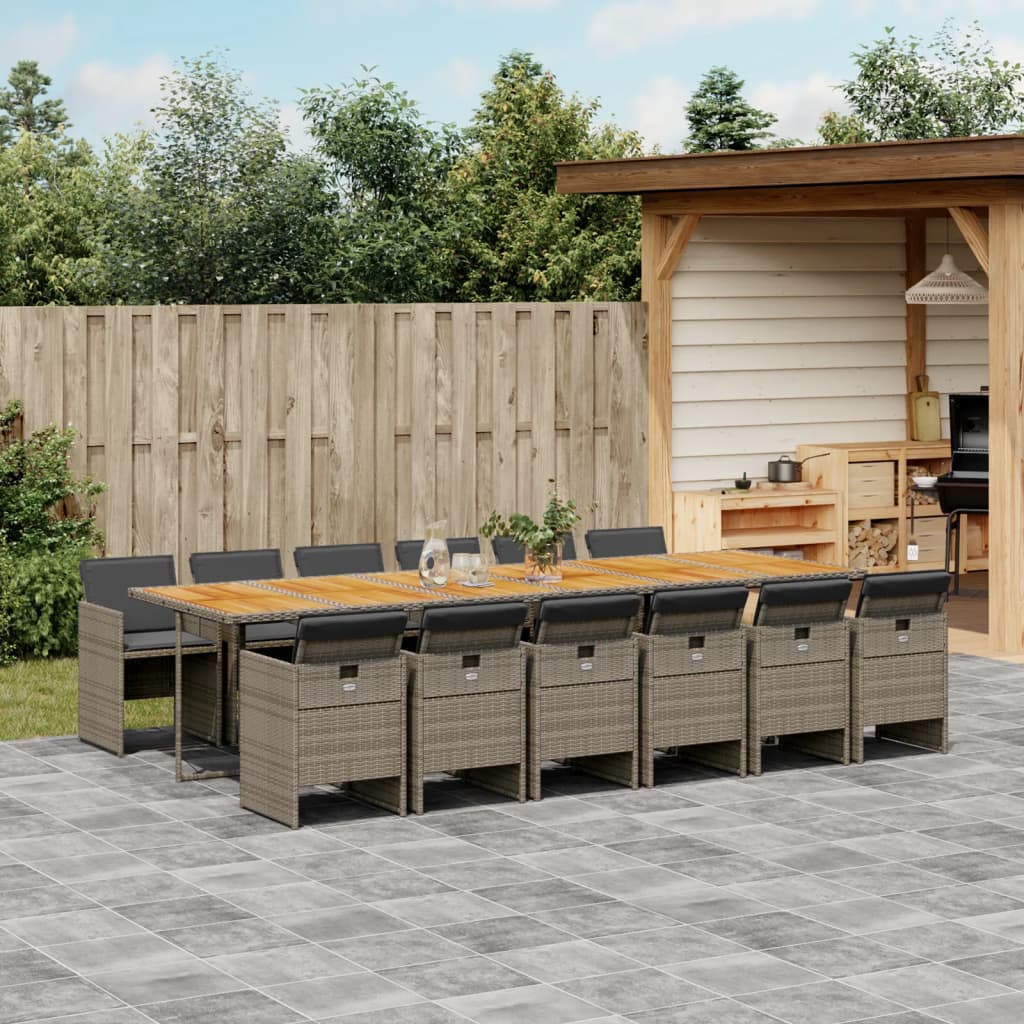 Set mobilier de gradina cu perne, 13 piese, gri, poliratan — imaginea 2