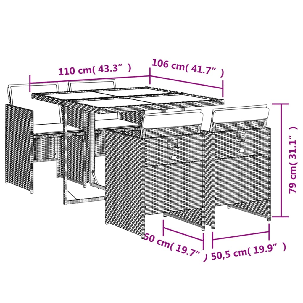 Set mobilier de gradina cu perne, 5 piese, bej, poliratan — imaginea 9