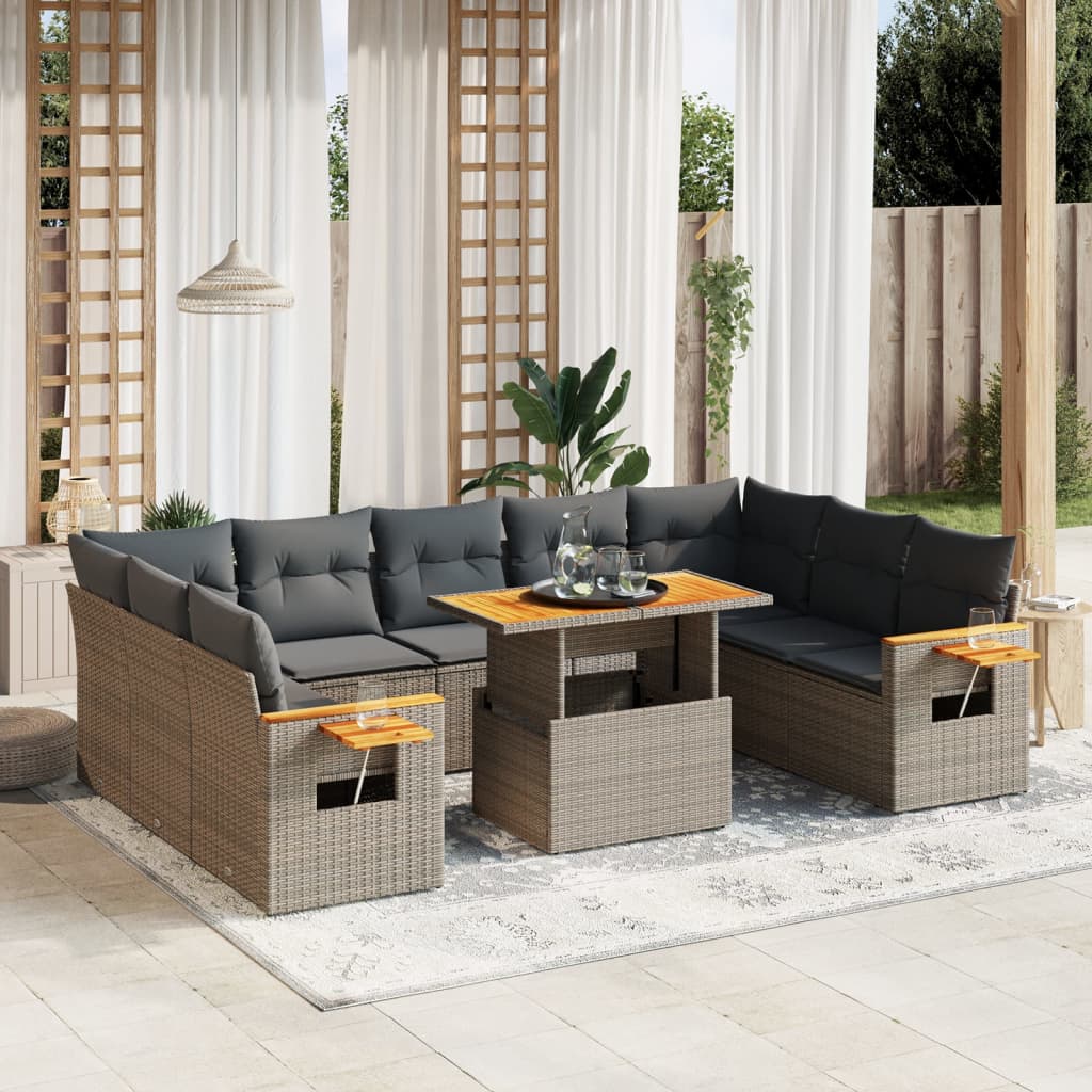 Set canapele de gradina cu perne, 11 piese, gri, poliratan — imaginea 2