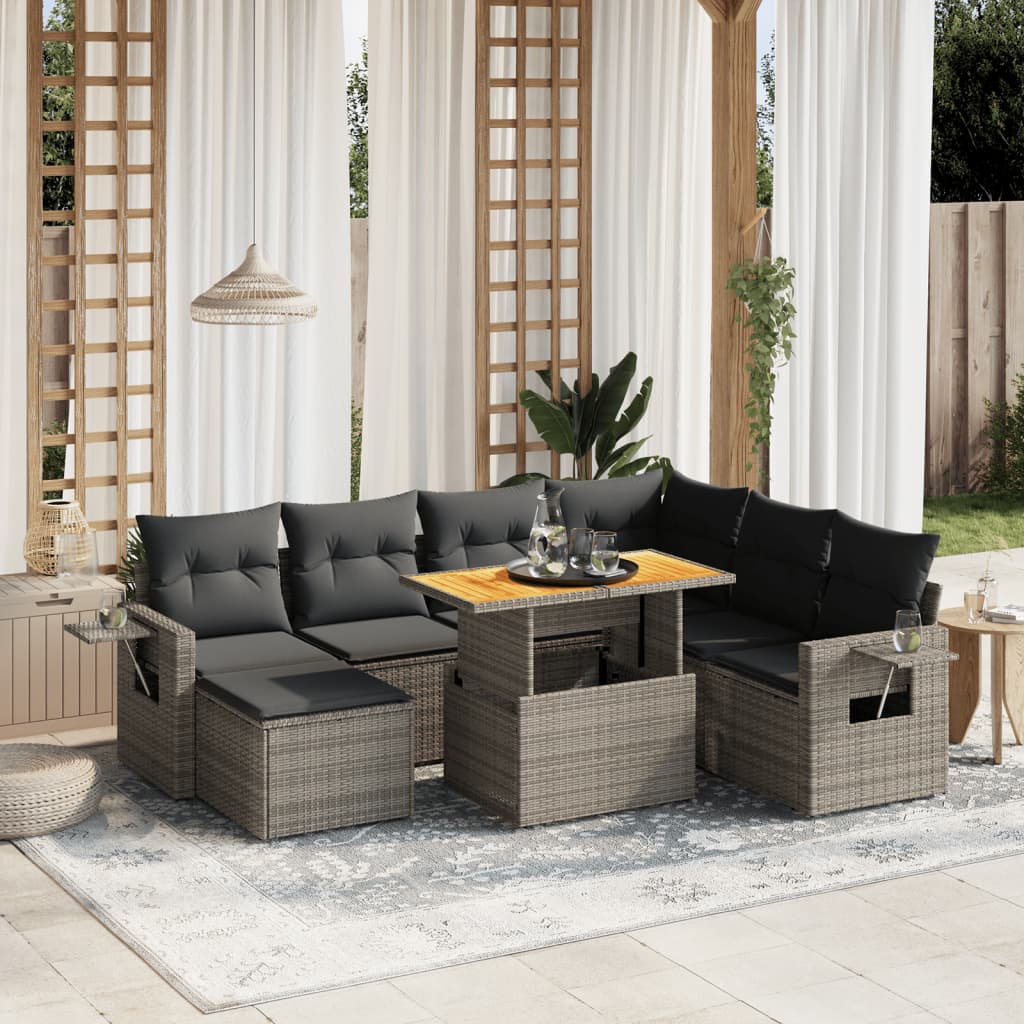 Set canapele de gradina cu perne, 8 piese, gri, poliratan — imaginea 2