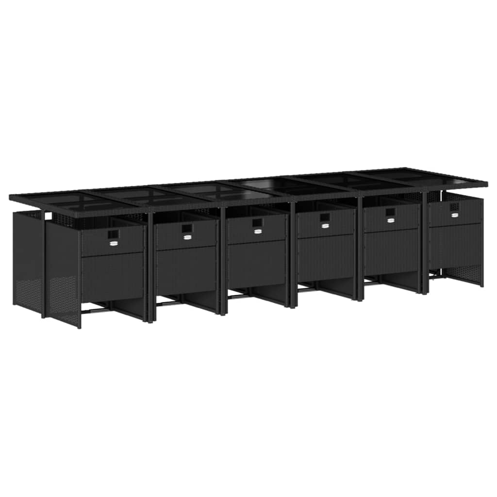 Set mobilier de gradina cu perne, 13 piese, negru, poliratan — imaginea 3