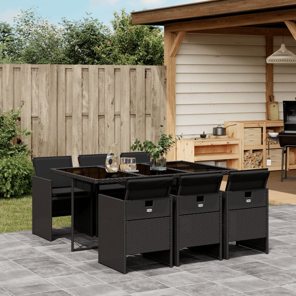 Set mobilier de gradina cu perne, 7 piese, negru, poliratan — imaginea 2