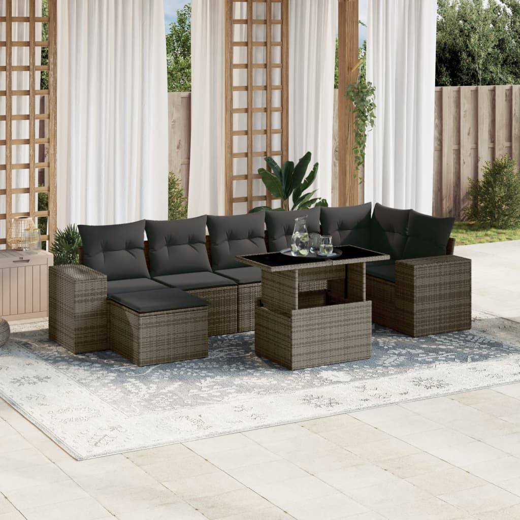 Set canapele de gradina cu perne, 8 piese, gri, poliratan — imaginea 2