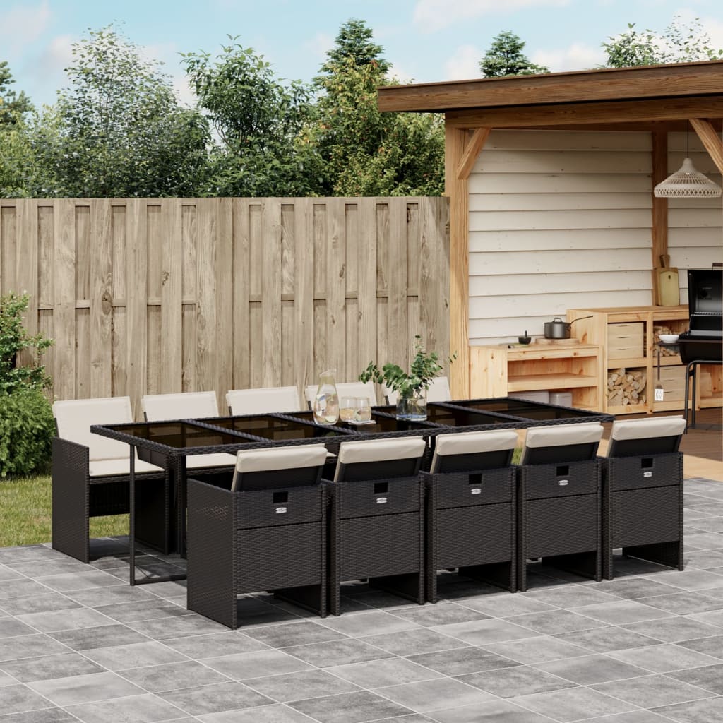Set mobilier de exterior cu perne, 11 piese, negru, poliratan — imaginea 2