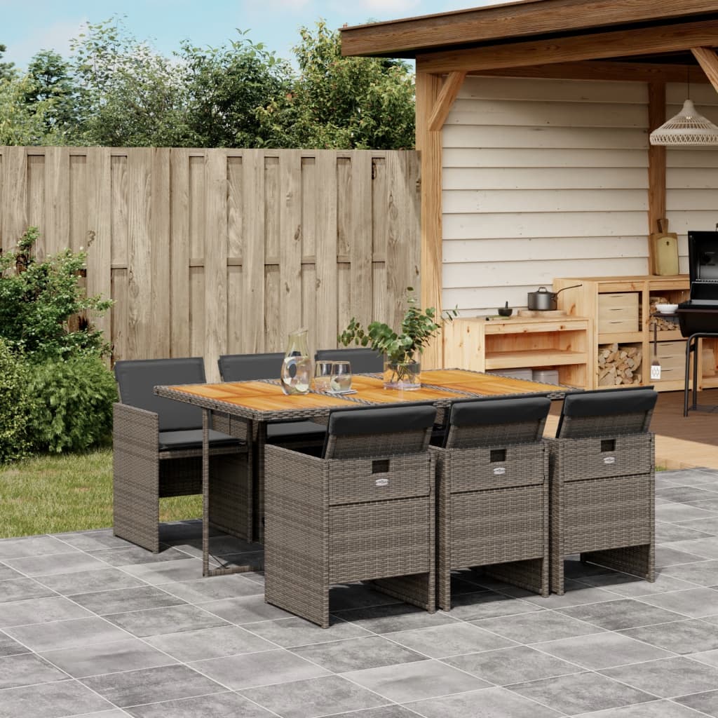 Set mobilier de gradina cu perne, 7 piese, gri, poliratan — imaginea 2
