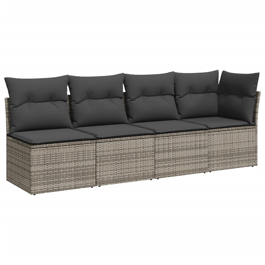 Set canapele de gradina, 7 piese, cu perne, gri, poliratan — imaginea 4
