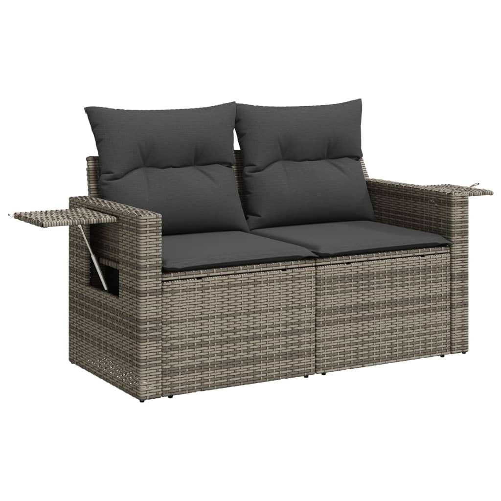 Set canapele de gradina, 9 piese, cu perne, gri, poliratan — imaginea 5